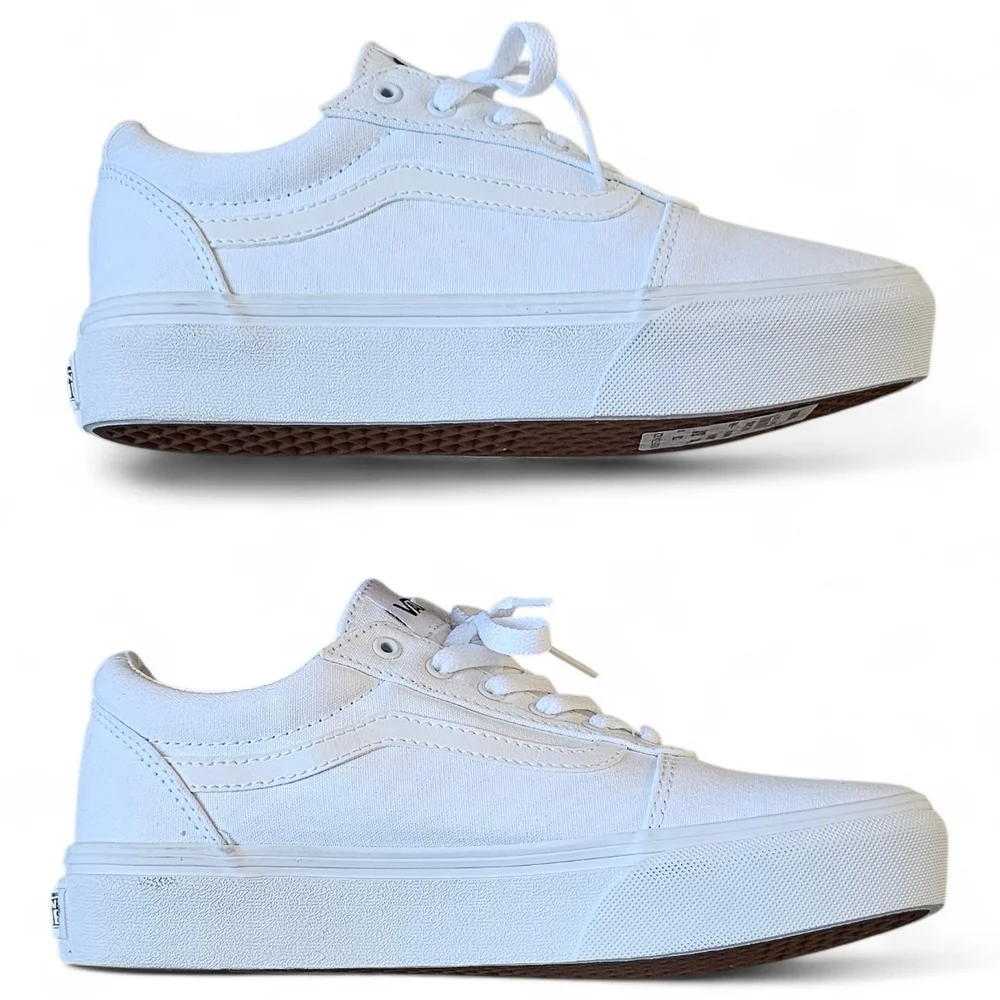 Vans Ward Youth Girls Low Top All White Sneakers Size 5